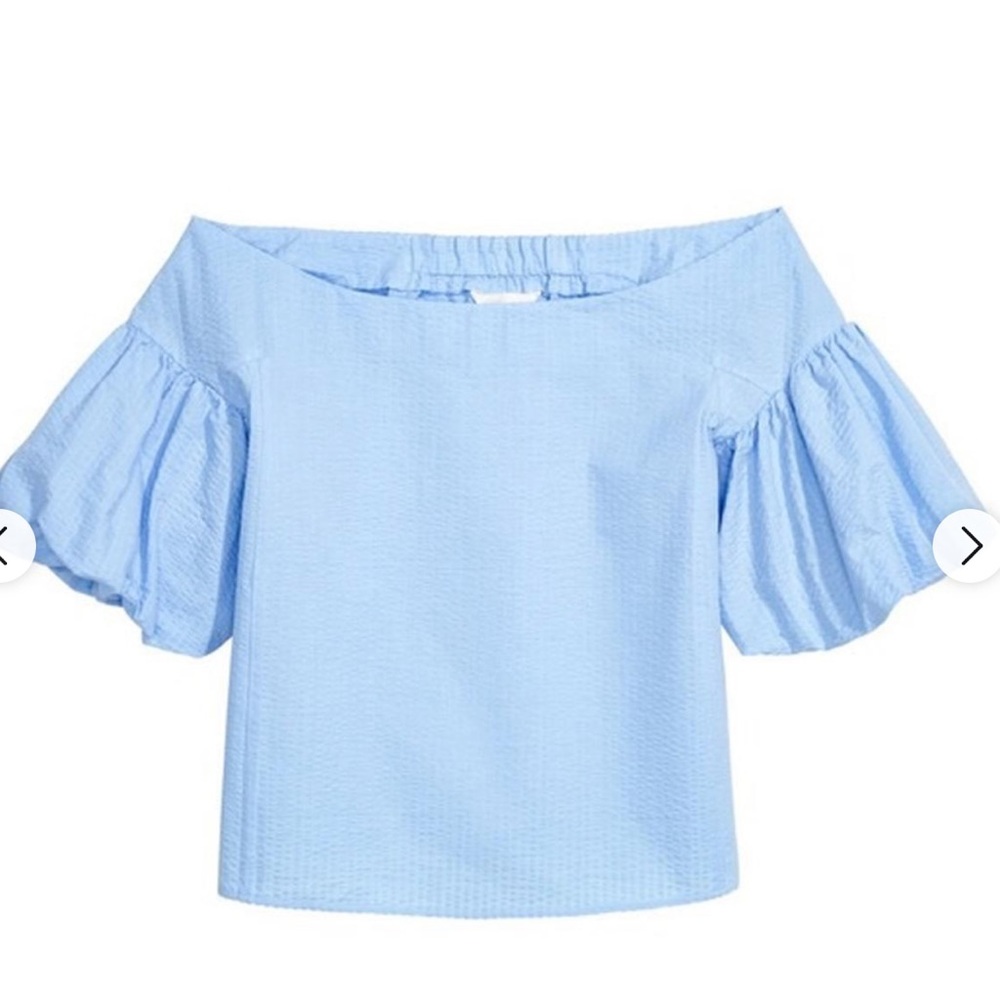 H&M off shoulder light blue puff sleeve top size 8